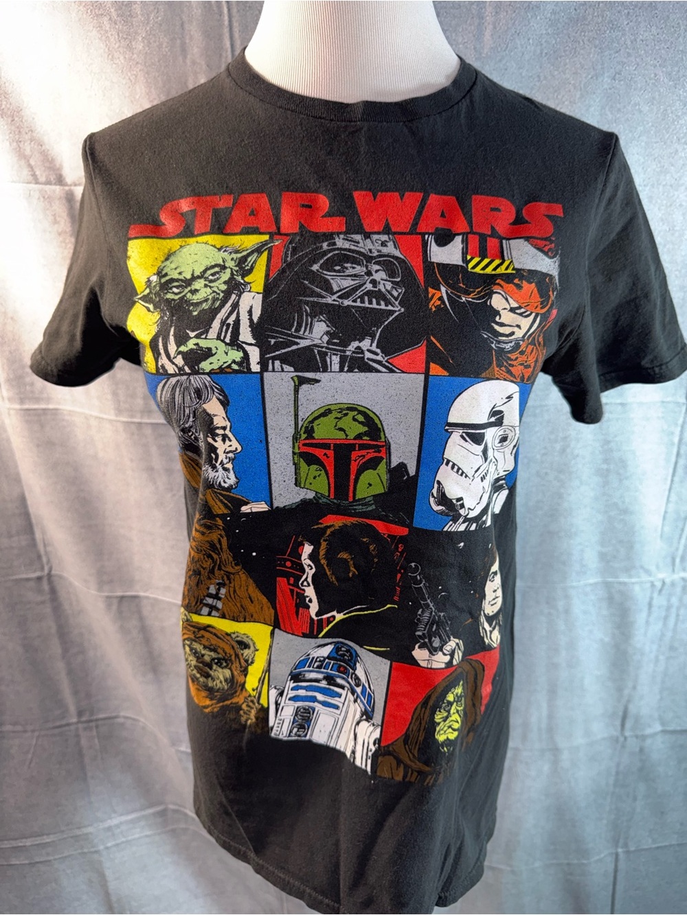 2206-Star Wars Black Multicolor Panel Character Graphic Tee